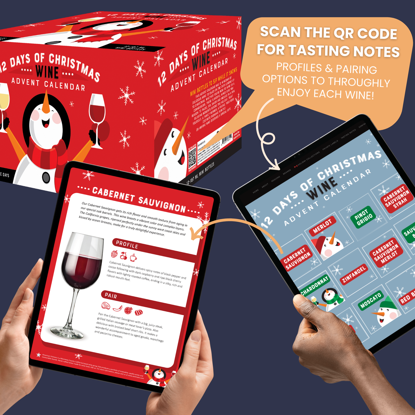 Wine advent calendars each come with a unique QR code that takes you to each wine profile and tasting notes with food pairing options so you can get the most enjoyment out of each bottle