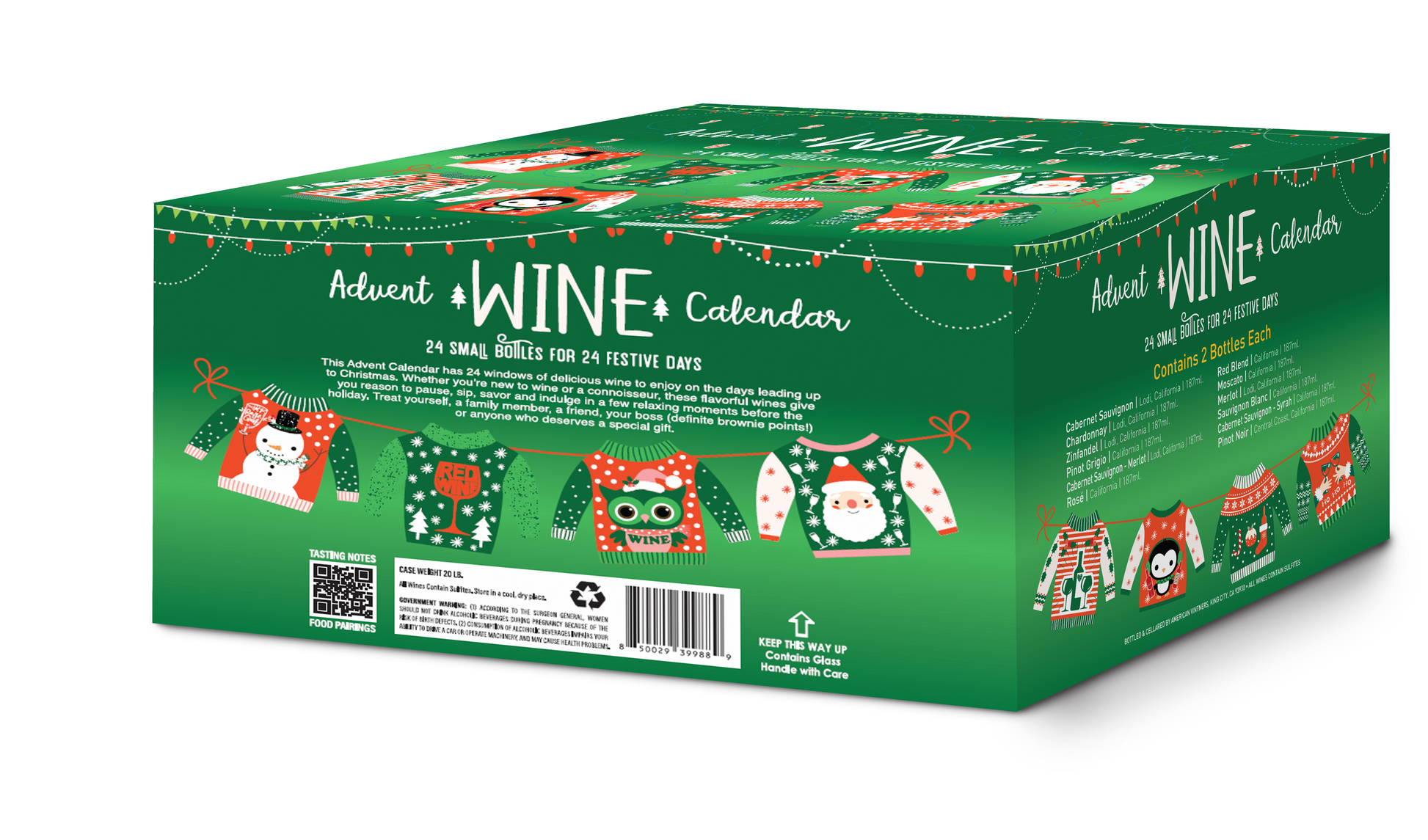 Wine advent calendar with 24 single serve bottles of 12 different types of California wines is the perfect way to countdown to Christmas to share or enjoy yourself or give as a gift to your boss, friends, family, or neighbors. Great Holiday gift idea 2025. Rose, Cabernet Sauvignon, Merlot, Pinot Grigio, Moscato, Sauvignon Blanc, Red Blend, Pinot Noir, Chardonnay, Zinfandel, Cab-Merlot, and Cab-Syrah