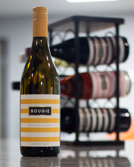 Bougie Chardonnay wine. Available in single bottles, 6 packs, or 12 pack cases. Order online for delivery. Orders over $95 get FREE Shipping