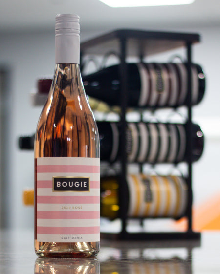 Bougie Rosé wine. Available in single bottles, 6 packs, or 12 pack cases. Order online for delivery. Orders over $95 get FREE Shipping