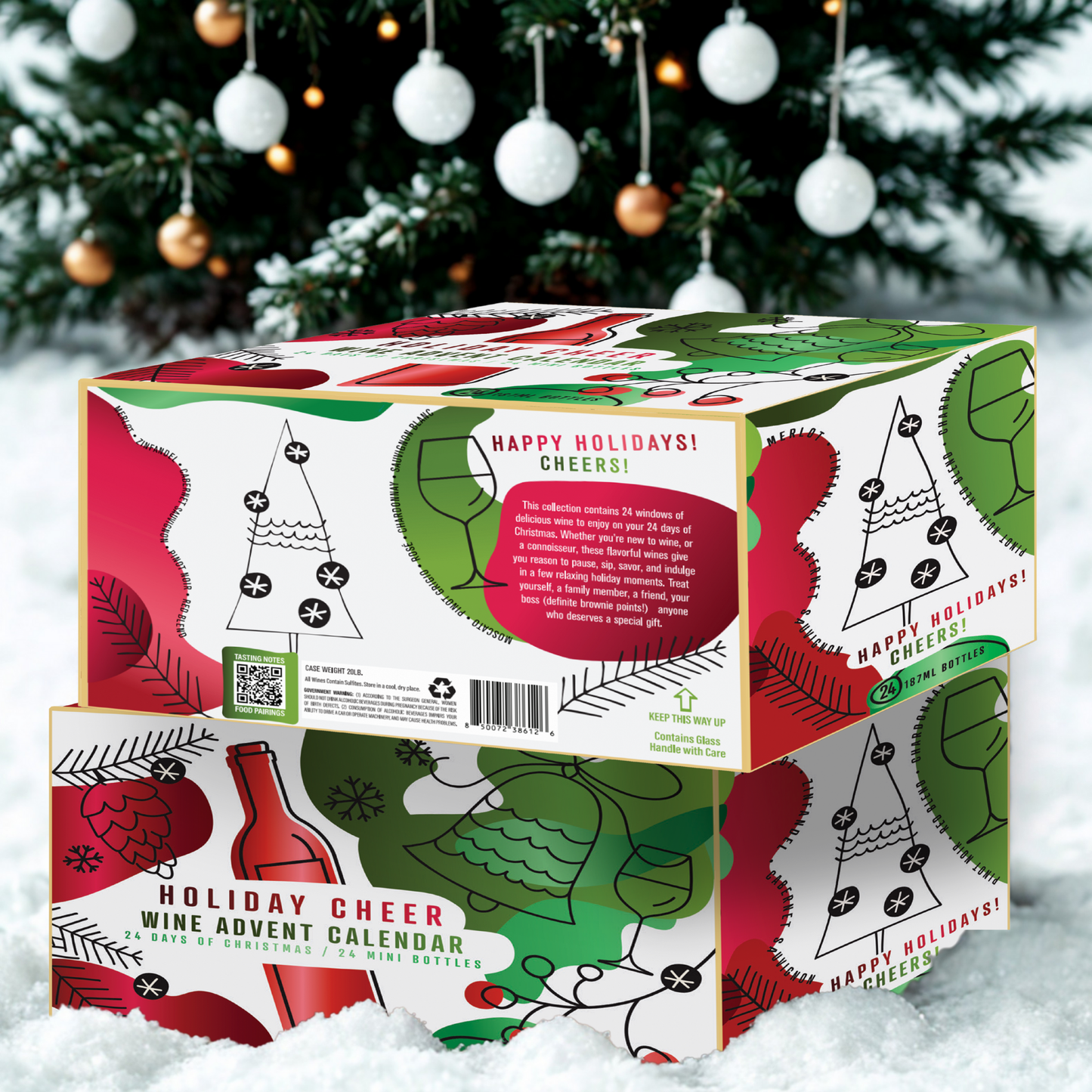 One of the most popular holiday hits is the Wine Advent Calendar housing 24 single serve bottles of 12 different types of California wines is the perfect way to countdown to Christmas to share or enjoy yourself or give as a gift to your boss, friends, family, or neighbors. Tasting Notes and food pairing options included! Great Holiday gift idea 2025. Rose, Cabernet Sauvignon, Merlot, Pinot Grigio, Moscato, Sauvignon Blanc, Red Blend, Pinot Noir, Chardonnay, Zinfandel, Cab-Merlot, and Cab-Syrah