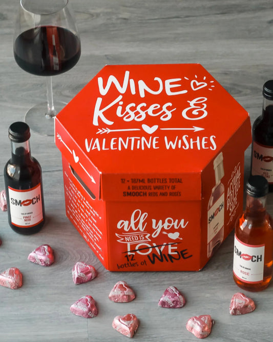 'Wine, Kisses & Valentine Wishes' Valentines Day Wine Sampler Gift. Order online for delivery