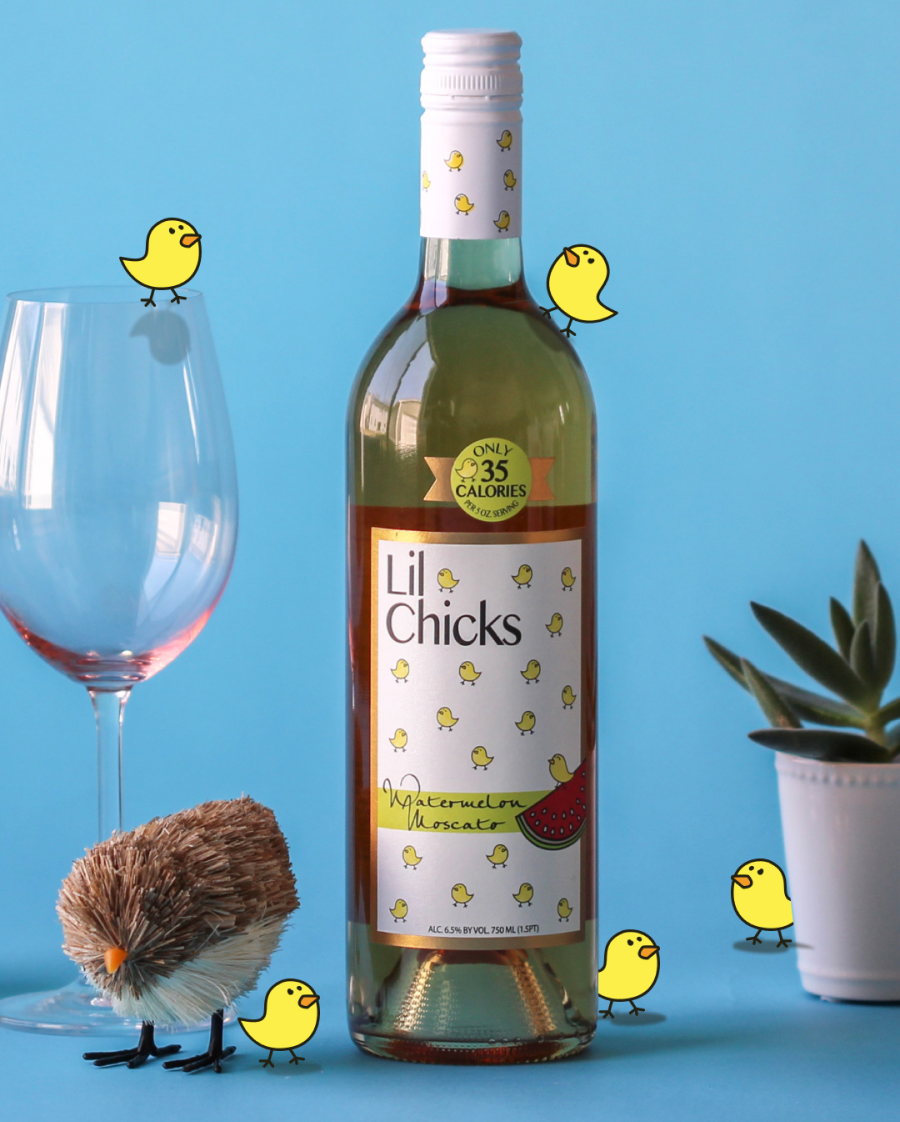 Lil Chicks Watermelon Moscato Low Calorie Wine. Available in single bottles, 6 packs, or 12 pack cases. Order online for delivery. Orders over $95 get FREE Shipping