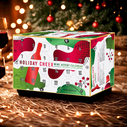 Wine advent calendar with festive design on a decorative background