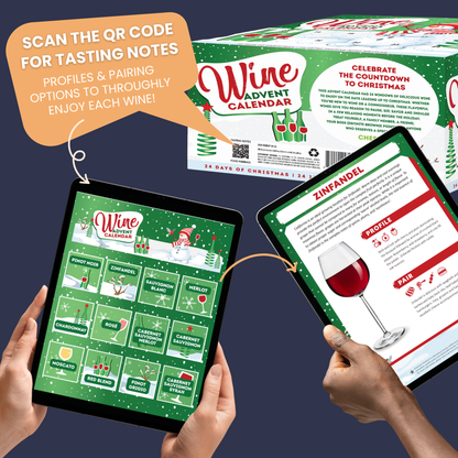Wine advent calendars each come with a unique QR code that takes you to each wine profile and tasting notes with food pairing options so you can get the most enjoyment out of each bottle